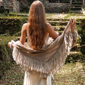 Boho Shawl ∆ Fringe Bohemian Scarf Women ∆ Hippie Boho Clothing Organic Shawl ∆ Eco Earthy Gypsy Triangle Cotton Scarf Wrap Cover Up / Sage image 15