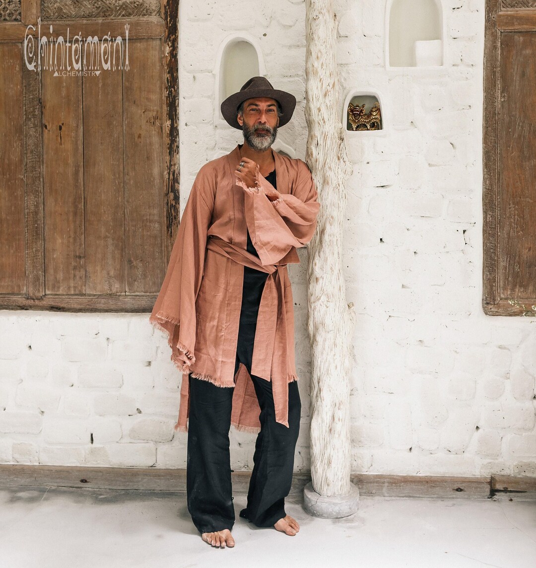 Dusty Rose Linen Kimono ∆ Mens Cardigan ∆ Linen Jacket ∆ Japanese ...