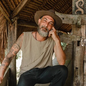 Mens Boho Tank Top ∆ Raw Cotton Hippie Shirt Boho Clothing Men ∆ Goa Gypsy Nomad Tribal Organic Clothes ∆ Vegan Sleeveless Tshirt / Sage image 7