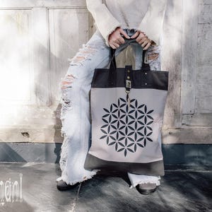 Blume des Lebens Einkaufstasche ∆ Große Baumwoll-Umhängetasche ∆ Jute Hobo Tasche ∆ Wiederverwendbare Markttasche ∆ Blume des Lebens