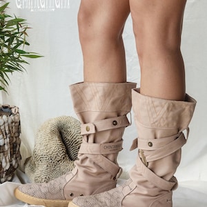 Beige Vegan Shoes ∆ Canvas High Boots Women ∆ Tribal Wrap Shoes ∆ Playa Outfit Man Cotton Boho Boots ∆ Goa Ibiza Gypsy Style image 15