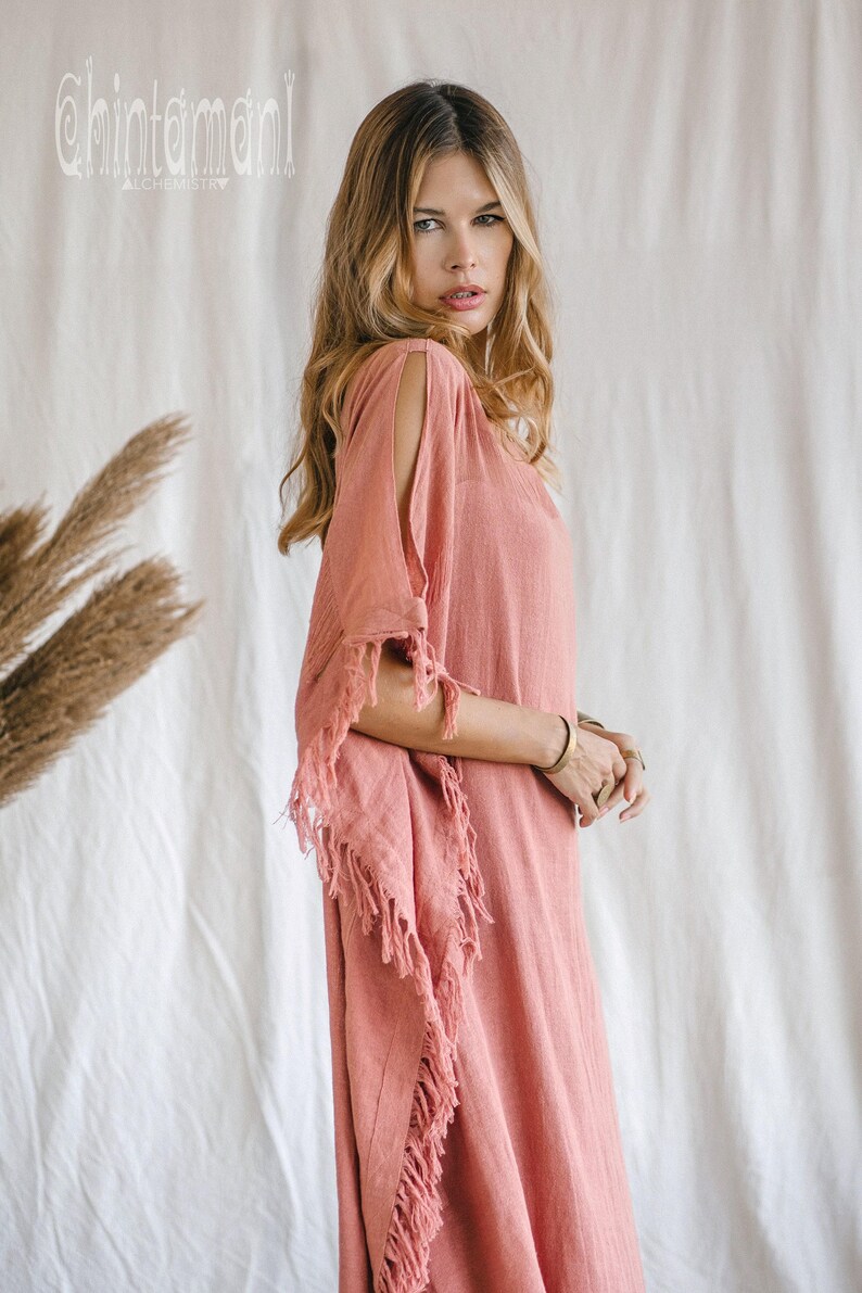 Rosa Gudinna Poncho Klänning ∆ Boho Festivalkläder Sommartunika Strandklänning ∆ Loungeklänning ∆ Hållbar Plus Size Klänning / Rosa bild 10