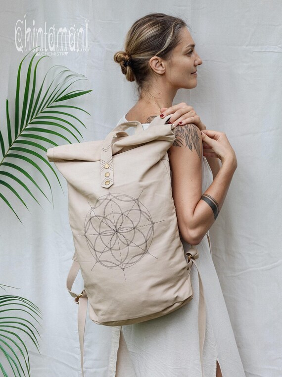 Flower of Life Roll Top Backpack ∆ Festival Man Bag  display picture 3