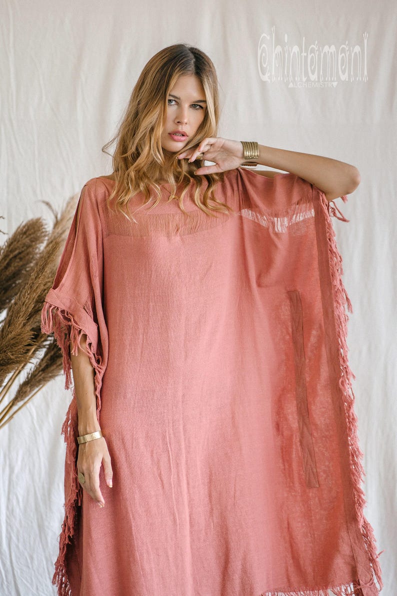Rosa Gudinna Poncho Klänning ∆ Boho Festivalkläder Sommartunika Strandklänning ∆ Loungeklänning ∆ Hållbar Plus Size Klänning / Rosa bild 9