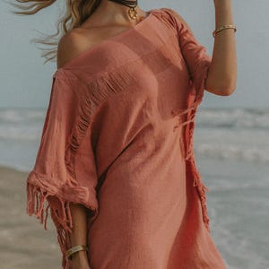 Rosa Gudinna Poncho Klänning ∆ Boho Festivalkläder Sommartunika Strandklänning ∆ Loungeklänning ∆ Hållbar Plus Size Klänning / Rosa bild 12