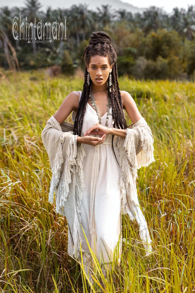 Boho Shawl ∆ Fringe Bohemian Scarf Women ∆ Hippie Boho Clothing Organic Shawl ∆ Eco Earthy Gypsy Triangle Cotton Scarf Wrap Cover Up / Sage image 5