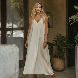 Organic Cotton Boho Dress ∆ Women Maxi Dress ∆ Ceremonial Clothes Cream Modest Dress by Chintamani ∆ Ibiza Bohemian Outfit / Ivory image 1