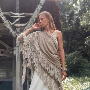 Boho Shawl ∆ Fringe Bohemian Scarf Women ∆ Hippie Boho Clothing Organic Shawl ∆ Eco Earthy Gypsy Triangle Cotton Scarf Wrap Cover Up / Sage image 17