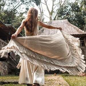 Boho Shawl ∆ Fringe Bohemian Scarf Women ∆ Hippie Boho Clothing Organic Shawl ∆ Eco Earthy Gypsy Triangle Cotton Scarf Wrap Cover Up / Sage image 13