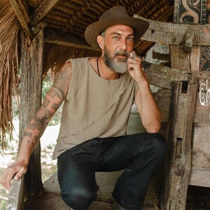 Mens Boho Tank Top ∆ Raw Cotton Hippie Shirt Boho Clothing Men ∆ Goa Gypsy Nomad Tribal Organic Clothes ∆ Vegan Sleeveless Tshirt / Sage image 8