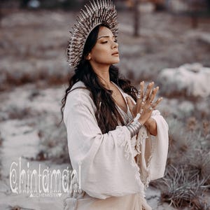 Top estilo boho cruzado para mujer ∆ Ropa boho, top kimono ∆ Ropa orgánica ∆ Top corto de manga ancha ∆ Ropa boho estilo hippie gitano / Blanco roto imagen 13