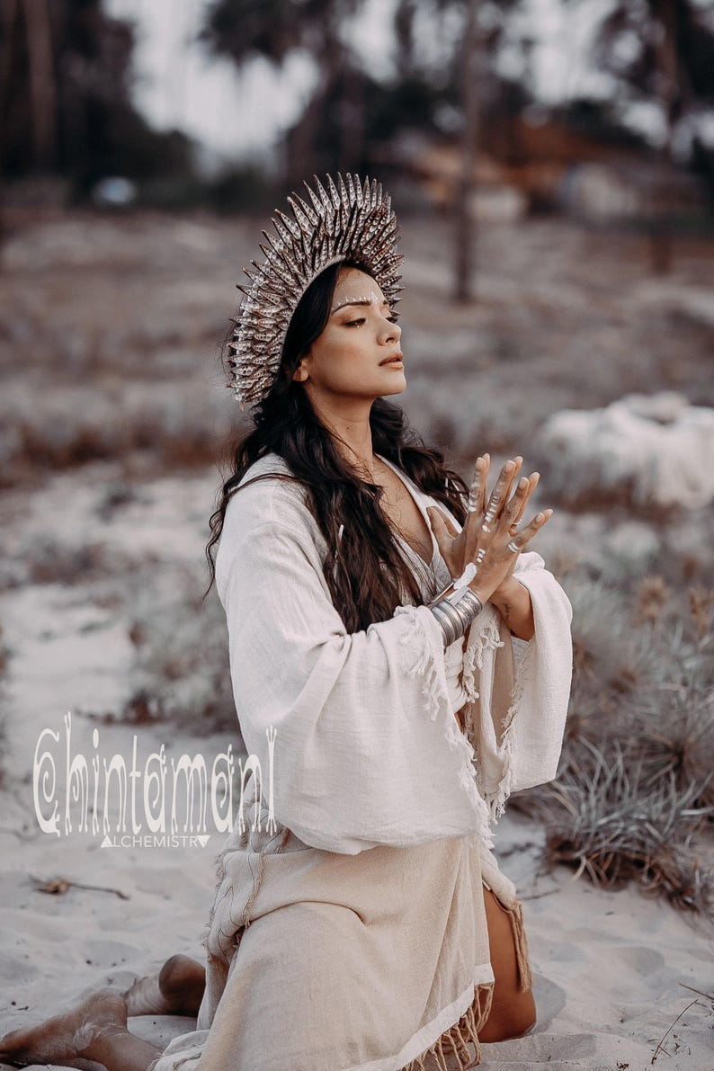 Top estilo boho cruzado para mujer ∆ Ropa boho, top kimono ∆ Ropa orgánica ∆ Top corto de manga ancha ∆ Ropa boho estilo hippie gitano / Blanco roto imagen 13