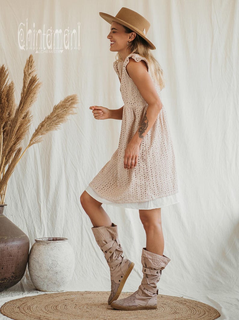 Beige Vegan Shoes ∆ Canvas High Boots Women ∆ Tribal Wrap Shoes ∆ Playa Outfit Man Cotton Boho Boots ∆ Goa Ibiza Gypsy Style image 6