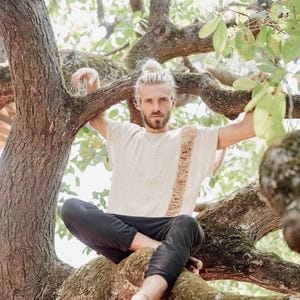 Beige Cotton Tshirt ∆ Boho Clothing Men Tee Shirt ∆ Hippie Gypsy Clothing ∆ Burning Man Ibiza Short Sleeve Tunic ∆ Organic Nomad Man image 8