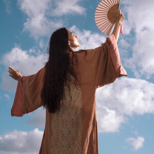 Pink Boho Kimono Cardigan for Women ∆ Bohemian Robe Tribal Ibiza Wrap Cape ∆ Raw Cotton Cover Up Gown by Chintamani Alchemy / Dusty Rose image 12