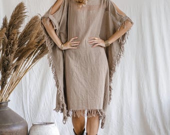 Boho Poncho Strandklänning ∆ Dam Hippie Festival Outfit Prästinna Klänning ∆ Sommartunika Överdrag ∆ Loungekläder Terrassklänning / Kaffe