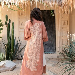 Pink Boho Kimono Cardigan for Women ∆ Bohemian Robe Tribal Ibiza Wrap Cape ∆ Raw Cotton Cover Up Gown by Chintamani Alchemy / Dusty Rose image 2