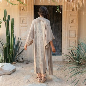 Raw Cotton Kimono Robe ∆ Women Boho Wrap Cardigan Top ∆ Maxi Bohemian Kimono Jacket ∆ Gypsystyle Clothing ∆ Ibiza Cape Beach Cover Up / Sage image 7