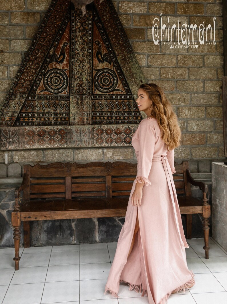 Pink Boho Dress ∆ Maxi Wrap Dress ∆ Kimono Goddess Dress ∆ Bridesmaid ...