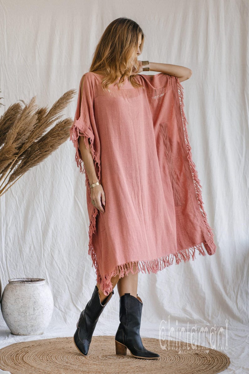Pink Goddess Poncho Dress ∆ Boho Festival Clothes Summer Tunic Beach ...
