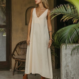 Organic Cotton Boho Dress ∆ Women Maxi Dress ∆ Ceremonial Clothes Cream Modest Dress by Chintamani ∆ Ibiza Bohemian Outfit / Ivory image 2