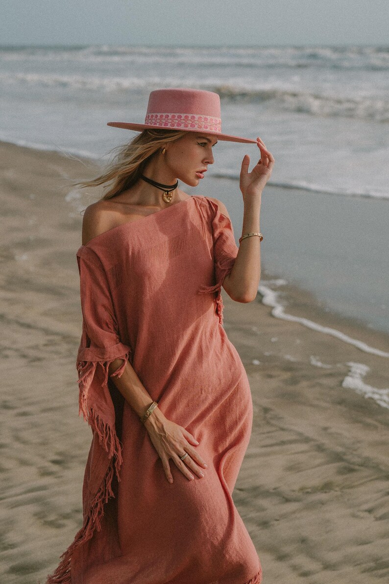Rosa Gudinna Poncho Klänning ∆ Boho Festivalkläder Sommartunika Strandklänning ∆ Loungeklänning ∆ Hållbar Plus Size Klänning / Rosa bild 13