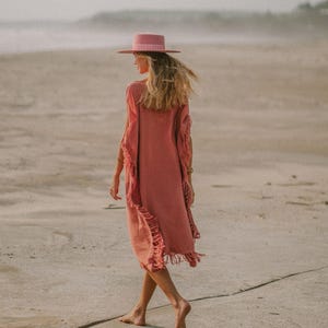 Rosa Gudinna Poncho Klänning ∆ Boho Festivalkläder Sommartunika Strandklänning ∆ Loungeklänning ∆ Hållbar Plus Size Klänning / Rosa bild 15