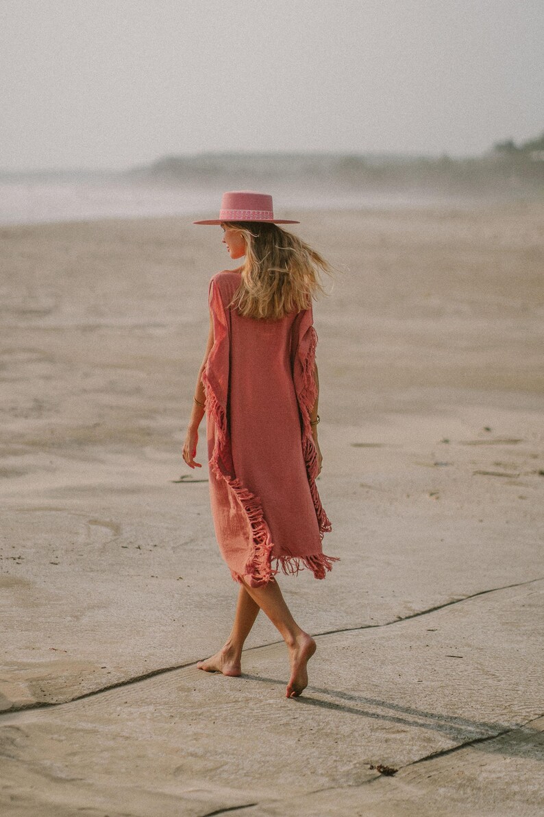 Rosa Gudinna Poncho Klänning ∆ Boho Festivalkläder Sommartunika Strandklänning ∆ Loungeklänning ∆ Hållbar Plus Size Klänning / Rosa bild 15