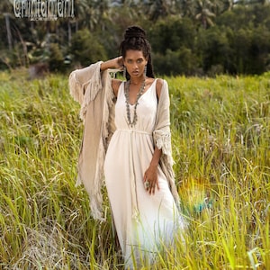 Boho Shawl ∆ Fringe Bohemian Scarf Women ∆ Hippie Boho Clothing Organic Shawl ∆ Eco Earthy Gypsy Triangle Cotton Scarf Wrap Cover Up / Sage image 1