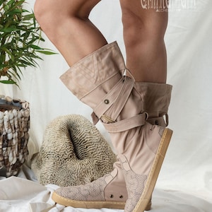 Beige Vegan Shoes ∆ Canvas High Boots Women ∆ Tribal Wrap Shoes ∆ Playa Outfit Man Cotton Boho Boots ∆ Goa Ibiza Gypsy Style image 10