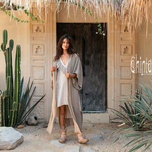 Raw Cotton Kimono Robe ∆ Women Boho Wrap Cardigan Top ∆ Maxi Bohemian Kimono Jacket ∆ Gypsystyle Clothing ∆ Ibiza Cape Beach Cover Up / Sage image 8