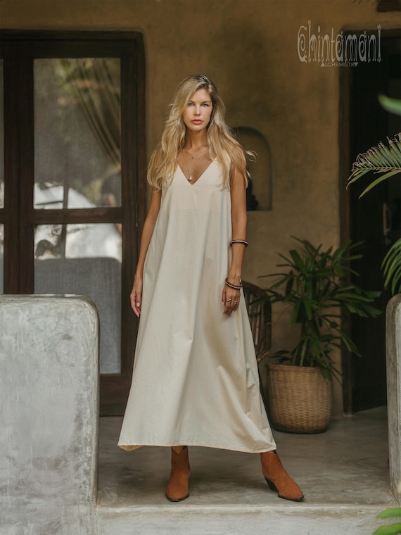 Organic Cotton Boho Dress ∆ Women Maxi Dress ∆ Ceremonial Clothes Cream Modest Dress by Chintamani ∆ Ibiza Bohemian Outfit  / Ivory