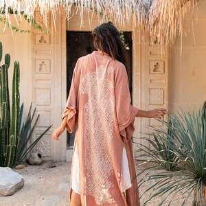 Pink Boho Kimono Cardigan for Women ∆ Bohemian Robe Tribal Ibiza Wrap Cape ∆ Raw Cotton Cover Up Gown by Chintamani Alchemy / Dusty Rose image 9