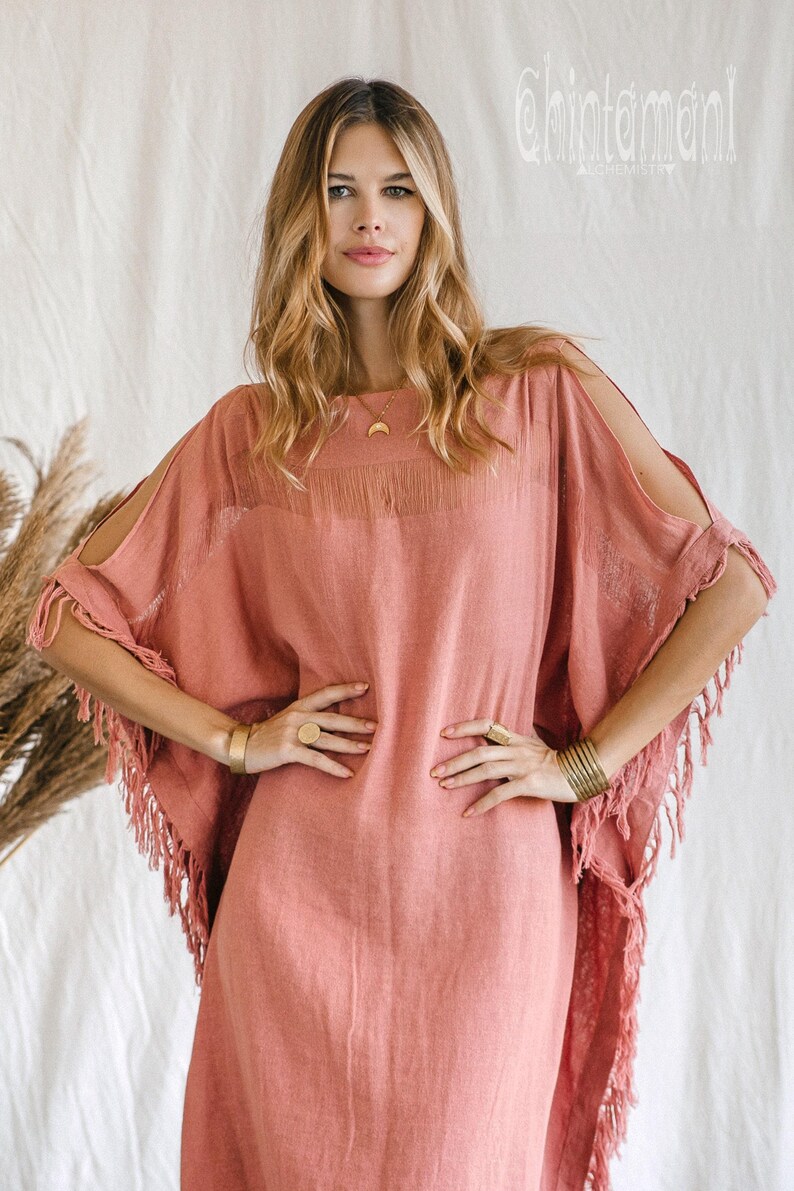 Rosa Gudinna Poncho Klänning ∆ Boho Festivalkläder Sommartunika Strandklänning ∆ Loungeklänning ∆ Hållbar Plus Size Klänning / Rosa bild 6