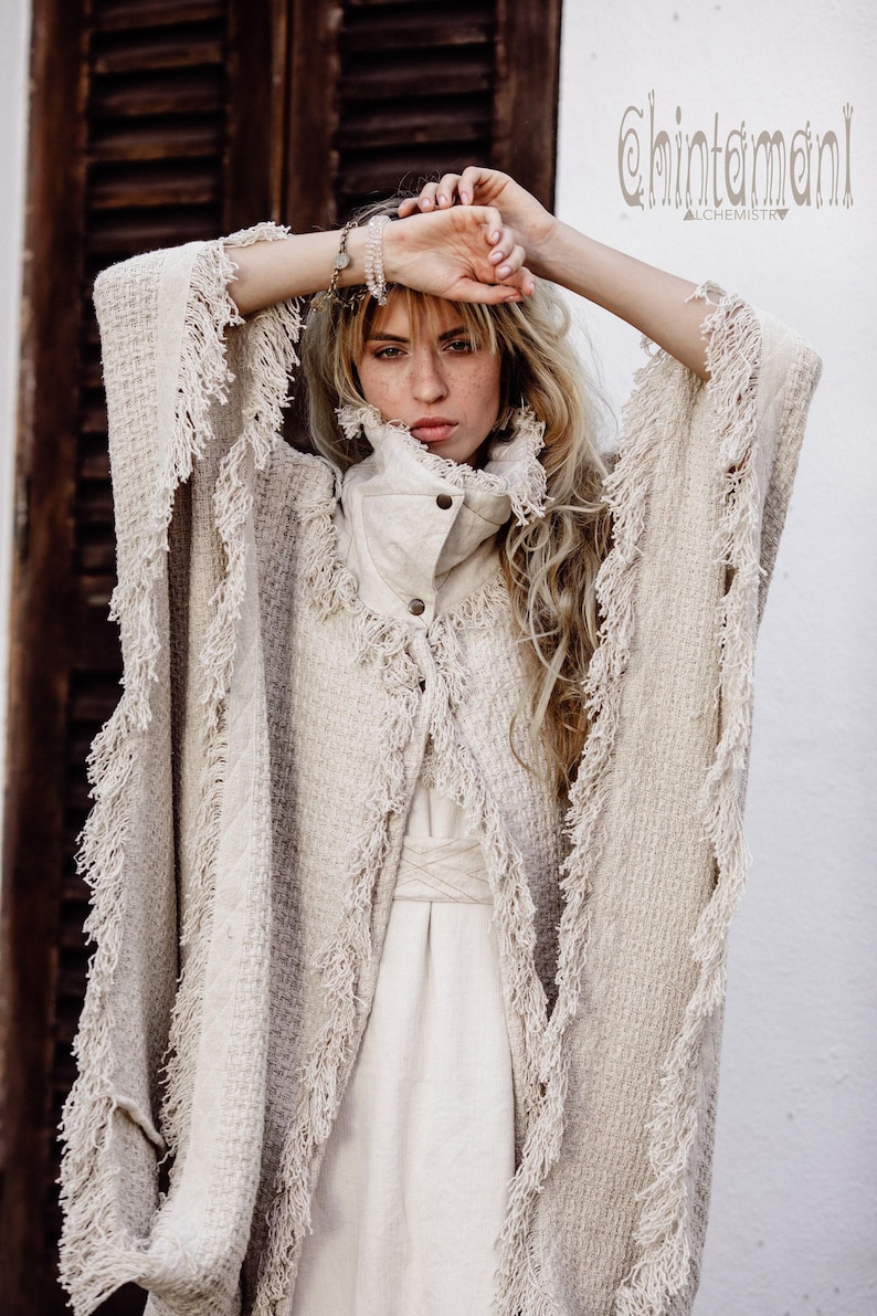 Festivalponcho ∆ Dam Boho Kofta Jacka ∆ Rå Bomull Boho Morgonrock ∆ Vidärmad Överdimensionerad Kimono Omlotttopp ∆ Nomadkläder Outfit bild 10