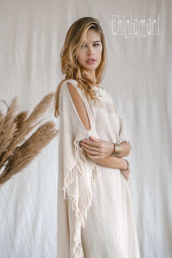 White Beach Dress Women Poncho Hippie Boho Wedding Guest Kaftan Dress Festival Outfit Summer Gown Cleopatra Loose Tunic / Off White White Beach Dress Women Poncho Hippie Boho Wedding Guest Kaftan Dress Festival Outfit Summer Gown Cleopatra Loose Tunic / Off White