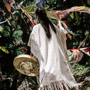 Women Poncho Boho Kimono Robe ∆ Burning Festival Clothes Desert Man Cardigan ∆ Ceremony Bohemian Clothing Blanket Fringe Robe / Off White image 18
