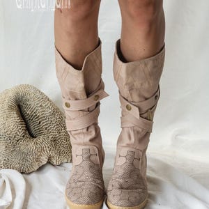 Beige Vegan Shoes ∆ Canvas High Boots Women ∆ Tribal Wrap Shoes ∆ Playa Outfit Man Cotton Boho Boots ∆ Goa Ibiza Gypsy Style image 8