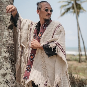 BERBER Mens Poncho Wrap Coat ∆ Boho Man Clothing Hemp Jacket ∆ Festival Outfit Cardigan ∆ Hippie Bohemian Clothes Kimono Robe / Off White