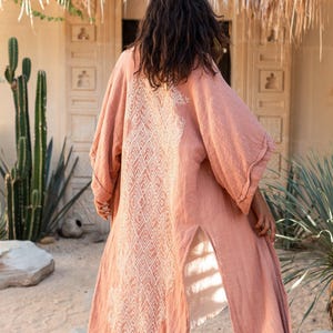 Pink Boho Kimono Cardigan for Women ∆ Bohemian Robe Tribal Ibiza Wrap Cape ∆ Raw Cotton Cover Up Gown by Chintamani Alchemy / Dusty Rose image 6