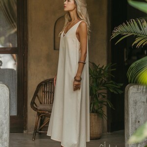 Organic Cotton Boho Dress ∆ Women Maxi Dress ∆ Ceremonial Clothes Cream Modest Dress by Chintamani ∆ Ibiza Bohemian Outfit / Ivory image 4