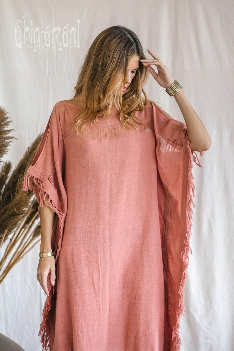 Rosa Gudinna Poncho Klänning ∆ Boho Festivalkläder Sommartunika Strandklänning ∆ Loungeklänning ∆ Hållbar Plus Size Klänning / Rosa bild 7