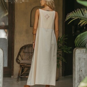 Organic Cotton Boho Dress ∆ Women Maxi Dress ∆ Ceremonial Clothes Cream Modest Dress by Chintamani ∆ Ibiza Bohemian Outfit / Ivory image 3