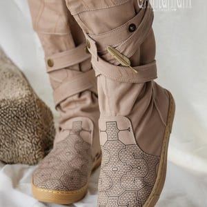 Beige Vegan Shoes ∆ Canvas High Boots Women ∆ Tribal Wrap Shoes ∆ Playa Outfit Man Cotton Boho Boots ∆ Goa Ibiza Gypsy Style image 9