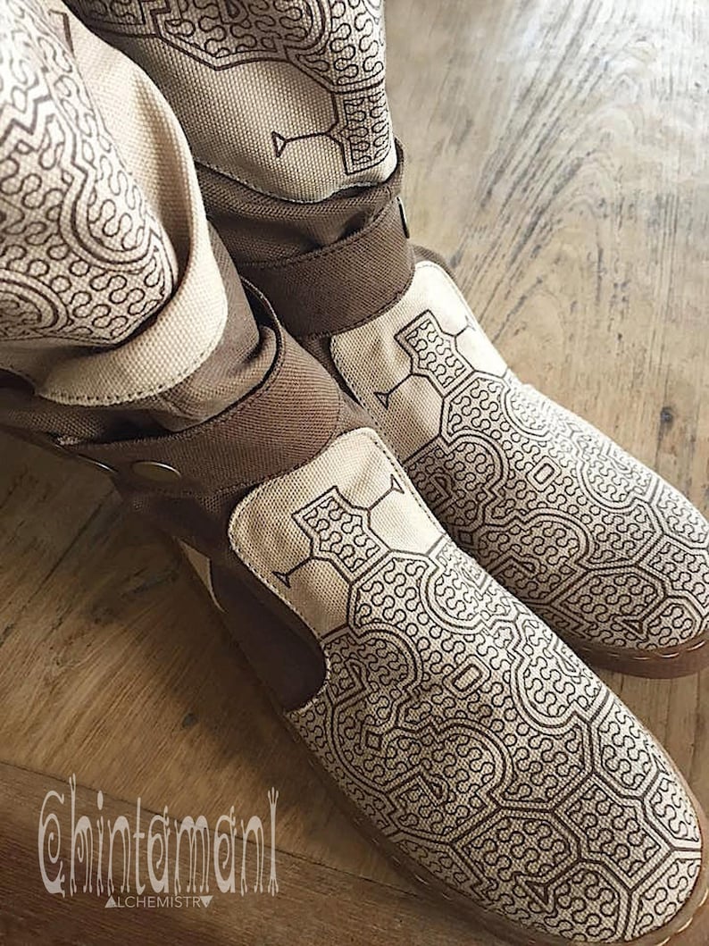 Botas veganas boho para mujer ∆ Zapatos hippies de lona de algodón ∆ Botas altas para festivales ∆ Botas tribales del desierto indio Shipibo / Unisex / 2 colores imagen 19