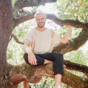 Beige Cotton Tshirt ∆ Boho Clothing Men Tee Shirt ∆ Hippie Gypsy Clothing ∆ Burning Man Ibiza Short Sleeve Tunic ∆ Organic Nomad Man image 9