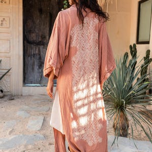 Pink Boho Kimono Cardigan for Women ∆ Bohemian Robe Tribal Ibiza Wrap Cape ∆ Raw Cotton Cover Up Gown by Chintamani Alchemy / Dusty Rose image 5