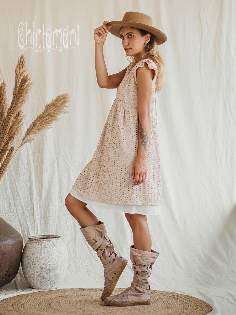 Beige Vegan Shoes ∆ Canvas High Boots Women ∆ Tribal Wrap Shoes ∆ Playa Outfit Man Cotton Boho Boots ∆ Goa Ibiza Gypsy Style image 4