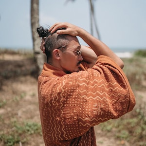 Mens Boho Kimono Cardigan ∆ Raw Cotton Festival Kimono Robe ∆ Desert Man Clothing Spring Kaftan Wrap Jacket ∆ Nomad Bedouin Outfit / Rusty image 6