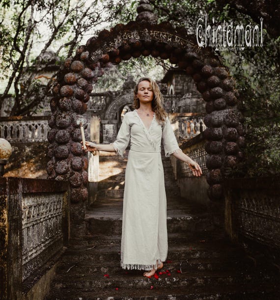 Long Wrap Boho Dress ∆ Organic Clothing ∆ Gypsy Wedding Bohemian Dress  Women ∆ Maxi Kimono Dress ∆ Eco Friendly Natural Cotton Goddess Gown